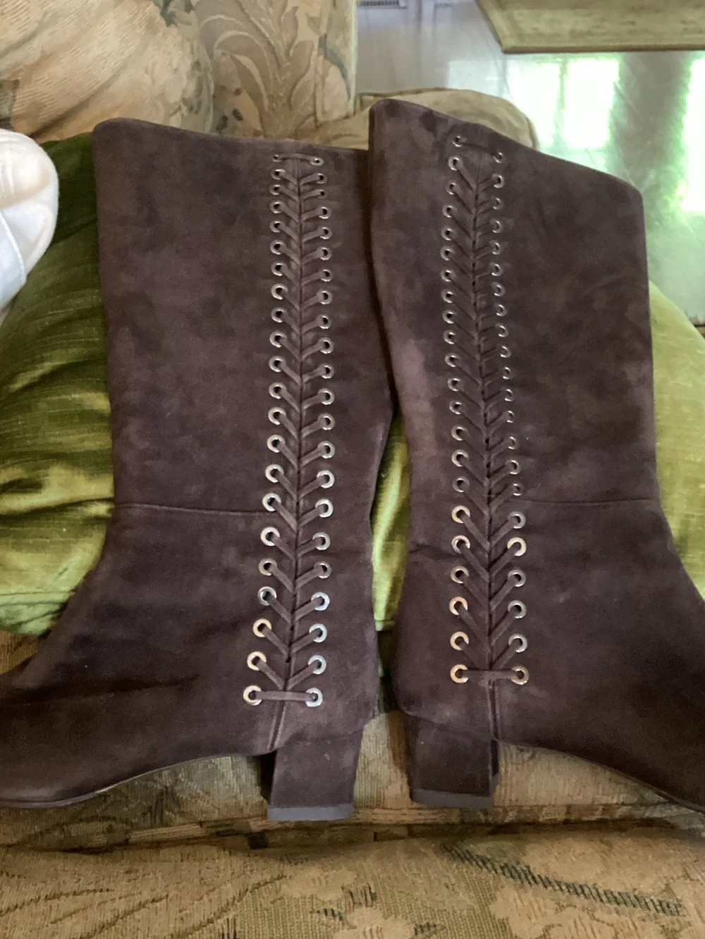 Aquatalia Dark Brown Suede Over-the-Knee Lace-Up Boots